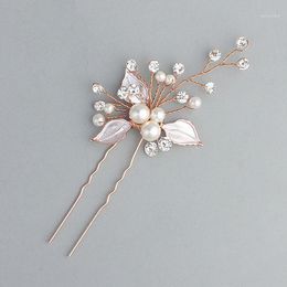 wholesale flower pins Canada - Hair Clips & Barrettes SLBRIDAL Handmade Golden Vintage Pearls Rhinestones Crystals Flower Leaf Wedding Pin Bridal Stickers Accessories