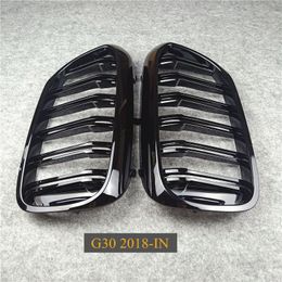 One Pair Dual Line Auto Glossy black Mesh Grill Grille for 5 Series G30 G38 Racing Grilles Grills