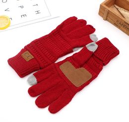 CC Knitted Winter Gloves Solid Color Unisex Touch Screen Gloves Winter CC knitting Touch Screen Smart Cellphone Five Fingers Gloves 2021