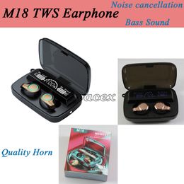 Bass Sound M18 TWS Wireless Headset Portable Digital Display Noise Cancellation Reduction Earbuds Sports Fitness Waterproof Earphone