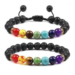 7 Chakra Bracelet Men Black Lava Tiger Eye Stones Healing Balance Beads Reiki Buddha Prayer Natural Stone Yoga Bracelets Bangles1
