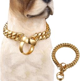 14mm Fashion Dog Chain Collar Golden Stainless Steel Slip Dog Collars For Large Dogs Strong Choke Necklace For French Bulldog 201125