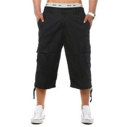 New Men Shorts Summer Fashion Elasticated Waist Combat 3/4 Long Knee Length Cargo Shorts Safari Style Pant #Jun07 Wholesale Y200403