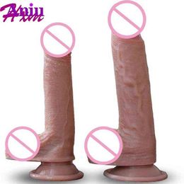 NXY Dildos Real Skin Feel Silicone Soft Dildo Suction Cup Realistic Penis Big Dick Sex Toys for Woman Products Strapon Dildos Women 0105