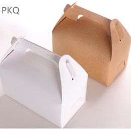 20pcs Wholesale Kraft Paper Cake Box with Handle Brown Cupcake Box Wedding Paper Cardboard Cake Boxes White Mousse Packaging Box 201029