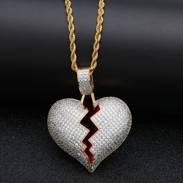 Solid Broken Heart Pendant Necklace For Mens Womens New Fashion Personality Hip Hop Necklace Couple Jewellery