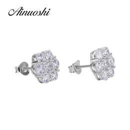 AINUOSHI 925 Sterling Silver Earring Women Wedding Halo Silver Flower Stud Earring Jewelry pendientes plata de ley 925 mujer Y200107