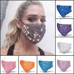 10 adet Renkli Örgü Maskeleri Bling Moda Elmas Parti Maskesi Rhinestone Izgara Net Maske Yıkanabilir Seksi Hollow Maske Kadınlar Için FY9243