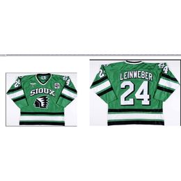 Real Men real Full embroidery #24 Chris Leinweber University of North Dakota Game Worn Hockey Jersey or custom any name or number Jersey