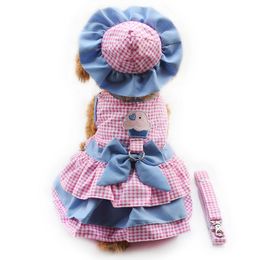 Armi store Lattice Dog Dresses Fashion Princess Dress For Dogs 6071079 Pet Clothing Supplies (Dress+Hat+Panties+Leash = 1 set 201114