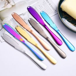 Stainless Steel Butter Knife Multifunctional Cheese Dessert Jam Cream Spreaders Flat Cheese Knife with Holes 7Colors