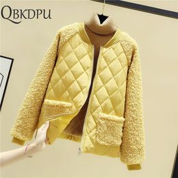 Yellow Patchwork fashion new parkas Women Plush Casual Lambs Thicken Loose Cashmere Stitching Jacket Female Casual Streetwear 201217