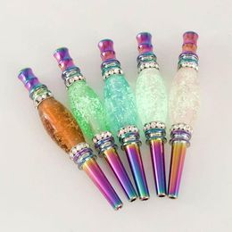 Detachable Luminous Glowing Hookah Mouthpiece Smoking Pipe Arabic Shisha Rainbow Metal Drip Tip with Inlaid Diamond Shaped Filter
