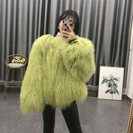 Women real mongolian sheep fur coat ladies leather short style beach wool fur jacket female outerwear 201212