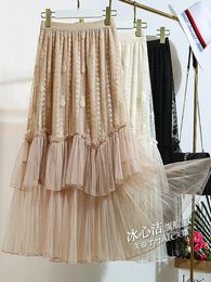 Lace gauze half autumn winter women 2020 new mesh cake pleated skirt fairy super xiansen series Y1214