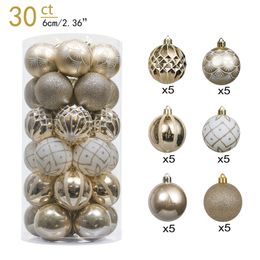 30pcs 6cm Christmas Balls Baubles Ornaments Shatterproof Tree Decorations Hanging PVC Ball For Xmas Home Party 201201