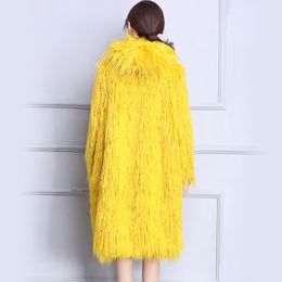 Nerazzurri Faux Fur Coat Winter Women With Hood Long Yellow Hairy Furry Fake fur Overcoat Oversized Loose Fluffy Outerwear 201212