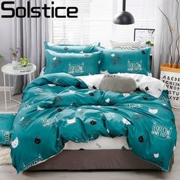 Solstice Cartoon green Printing cat head Children/kid Bedding Sets Duvet Cover Bed Sheet Pillowcase Bed Cover Linens Bedclothes LJ200812