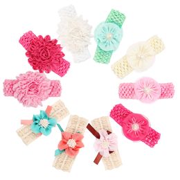 Baby Headbands Flowers Newborn Chiffon Pearl Flower hairbands Kids Infants Crochet 4.5cm Width children hair accessories Headdress KHA279