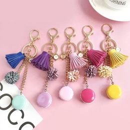 wholesale baby shower gifts for guests UK - 10pcs lot Baby Shower Gift Sweet Keychains Macaroon Cake Candy with Tassel Birthday Party Guest Giveaways For Girls Bag Dec1