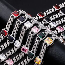 Cuban 13mm Miami Chain Necklace with 6 Colors Stone High Quality Micro Pave Cubic Zirconia Womens Hip Hop Choker Necklaces Jewelry for Gift