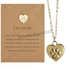 Heart Shape Necklace Cat Paw Print Ornaments Animal Cats Footprints Necklaces Jewellery Accessories