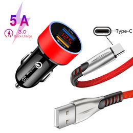 Fast Car Charger Dual USB 3.0 Quick Charge Type C USB Cable For Samsung Xiaomi Huawei Charger