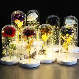 Artificial Eternal Rose LED Light In Glass Cover Christmas Home Decor For Mother Valentines Day new Year Gift