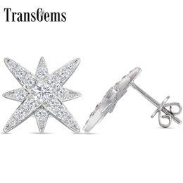 Transgems 18K 750 White Gold Star Shaped Earrings F Colour Stud Earrings Push Back for Women Wedding Jewellery Gift Y200620