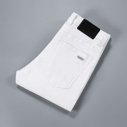 Men White Cotton Slim Straight Men Casual Stretch Skinny Jeans Straight fit Trousers White Pants Solid Colours Jeans 201111