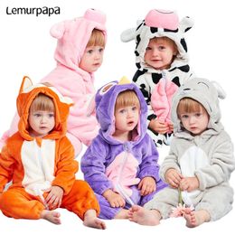 Animal Fox Pink Pig Kigurumis Infant Romper Onesie soft Warm Baby Clothing Cute Baby Boys Girls Onesies kids Outfit Costume 201028