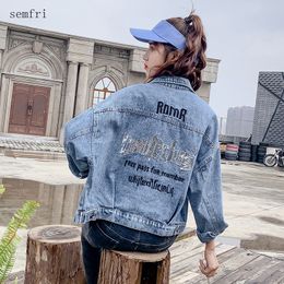 Semfri Blue Denim Jacket Spring Autumn Loose Style Jeans Coat Female Letter Printed Wild Vintage Korean Version Jacket 201112