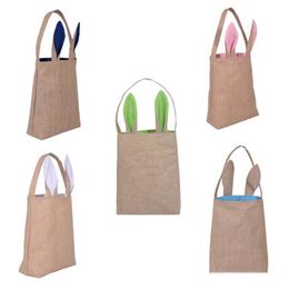 Easter Gift Bags Easter Rabbit Ear Basket for Egg Hunts Burlap Shopping Tote Handbag Kids Candy Bag Bucket Party Supplies Sea Shipping B7675