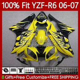 Injection Mould Body For YAMAHA YZF R 6 600 CC YZF-R6 YZF600 2006-2007 MOTO Bodywork 98No.5 YZF R6 600CC YZFR6 06 07 YZF-600 2006 2007 OEM Fairing Kit 100% Fit black flames