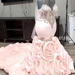 Erröten Rosa Meerjungfrau Brautkleider 2021 Schatz Perlen Applikationen Plus Größe Hochzeit Luxus Kleid Für Braut vestidos de novia