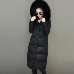 new 90% duck down fashion brand winterl fur collar long down jacket women super long over knee thickening hooded coat 201217