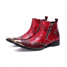 Men Fashion Cowboy Handmade Short Boots British Style Pointed Toe Men Boots Genuine Leather Zip Fashion Boots