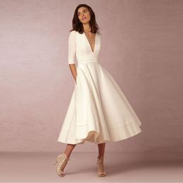 Elegant A-Line V Neck White Maxi Dresses Half Sleeves Simple Sexy Night Club Long Dress Solid Color Female Office Casual Dress T200416