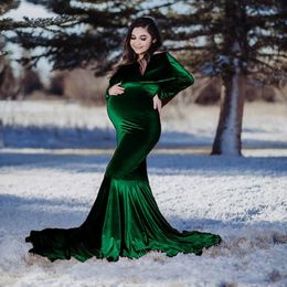 Winter Green Velvet Long Sleeves Ruffles Party Sleepwear Custom Made Nightgown Robes Puffy Skirt Photography Boudoir Paja
