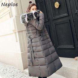 Neploe Korean Drawstring Slim Fit Women Parkas New Casual Hooded Cotton Coat Double Pockets Fashion Winter Jackets 201202