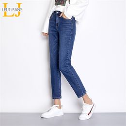 LEIJIJEANS Autumn Blue Colour 5XL 6XL Plus Size Cotton loose Denim pant Mid Waist Full Length Regular Boyfriend Jeans for Women LJ200811