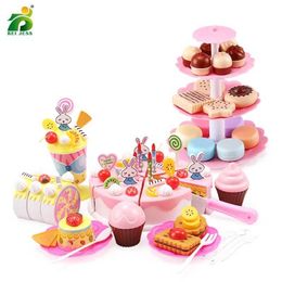 Kids Kitchen Toy Girl Cake Birthday Miniature Food Stand Set Pretend Play Plastic Educational Toys For Children Gifts LJ201009