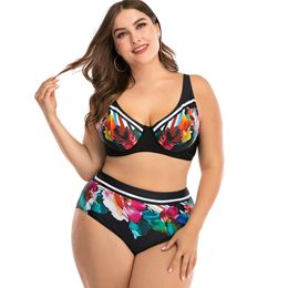 Vintage Women's Bikini Set Plus Size Two Piece Swimsuit Padded Push Up Beachwear Bathing Suit L XL XXL XXXL XXXXL T200508