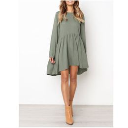 Casual Women 's Dress Spring Summer 2020 New Cute O-Neck Long Sleeve Dress Elegant Loose Large Lady Beach Dresses Party Dress Y0118