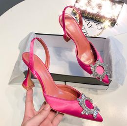 Hot Sale-Quality Amina Begum Crystal-embellished Satin Slingback Pumps Muaddi Crystal Elasticated Slingback Strap Shoes high 8cm1