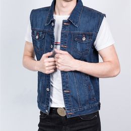 Men's Cotton Denim Vest with Many Pockets Mens Plus Size Blue Jean Vest Waistcoat Men Slim Fit Sleeveless Jacket Colete 4XL 5XL 201120