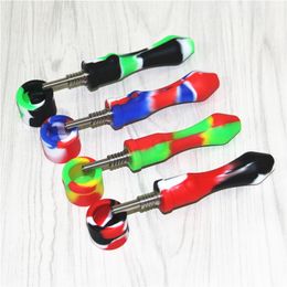 5pcs Colorful Silicone Nectar Hookahs With 10mm Titanium Tip Nail Silicon Caps Oil Rigs Concentrate Silicone Pipes Dab Straw Nectars