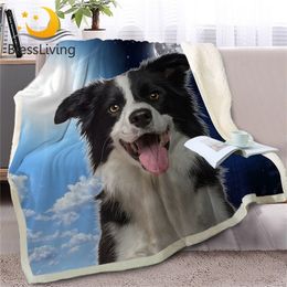 BlessLiving Pet Dog Sherpa Blanket on Bed 3D Border Collie Throw Blanket Animal Bedspread Day and Night Sky Scenery Sofa Cover 201222