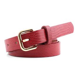 Gold Buckle Female Belts Black Red Lizard Pattern Chic Luxury Waist Women PU Leather Belt Lady Jeans Coat Dres Wild Waist Straps G220301