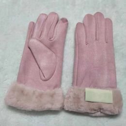 2021 New Brand Faux Fur Style Gloves for Women Winter Outdoor Warm Five Fingers Artificial Leather Glove Wholesale